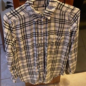 Plaid button down long sleeve top